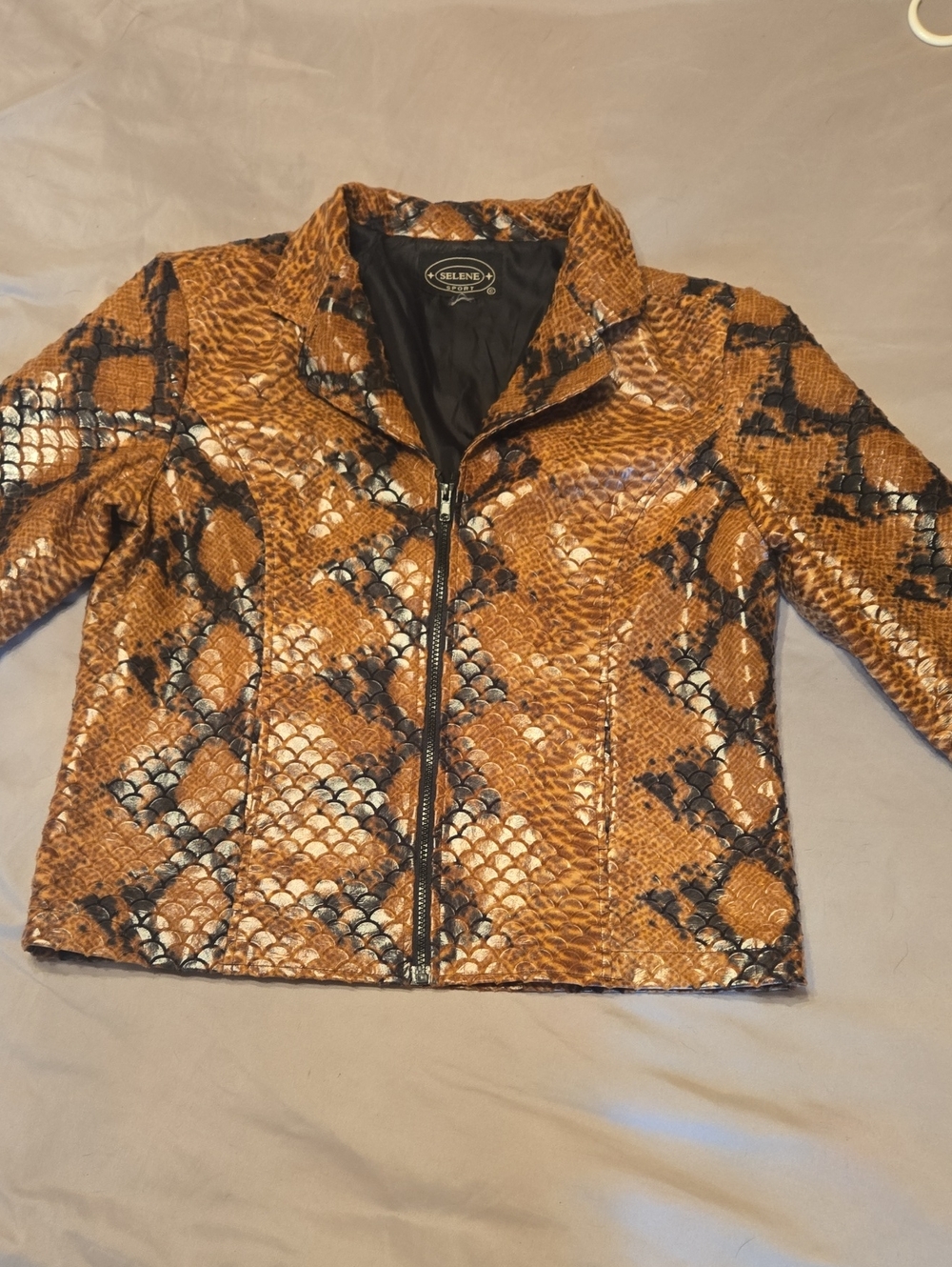 Selene Sport Snake-Print Zip Front Jacket - Brown & Black